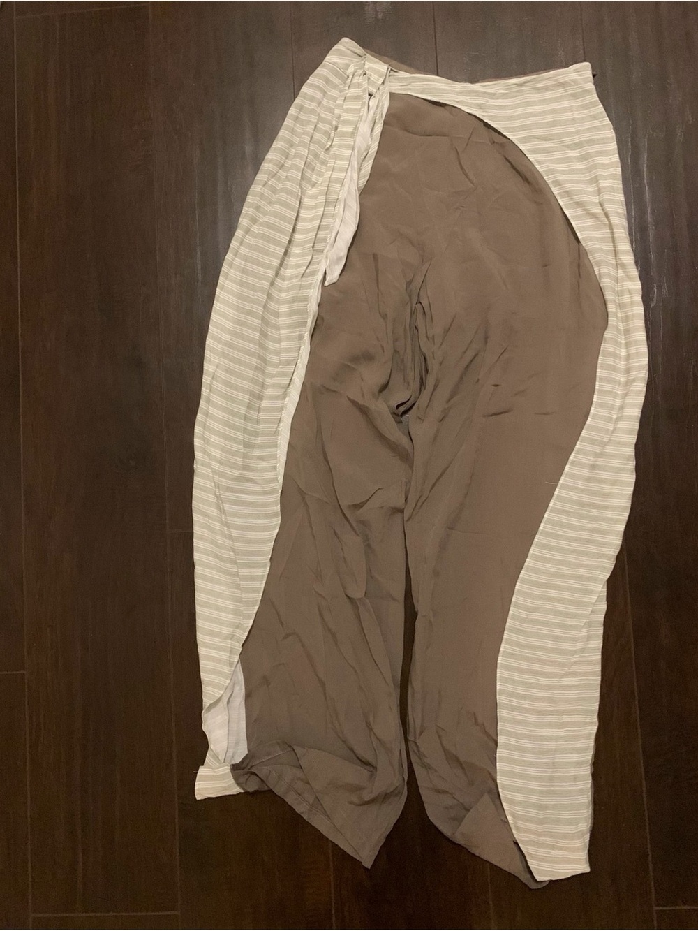 Striped Wrap-Front Wide Pant in Beige and Brown